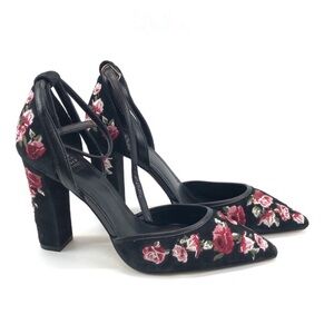 White House Black Market Suede Floral Chunky Heels